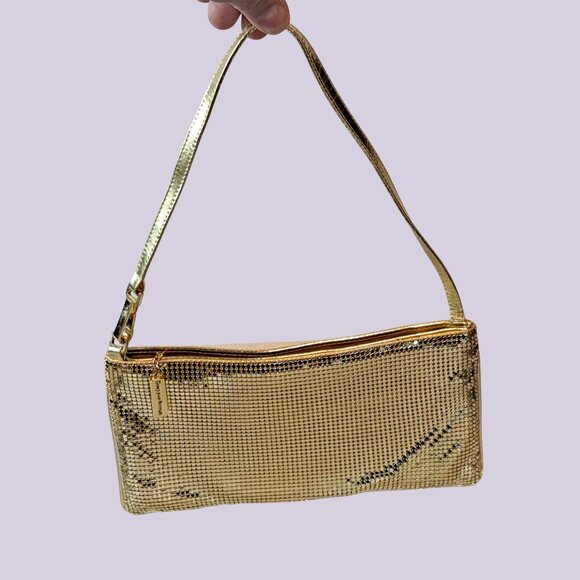 Vintage Whiting and Davis Metallic Metal Mesh Evening Bag Purse Gold Zipper - Picture 11 of 11